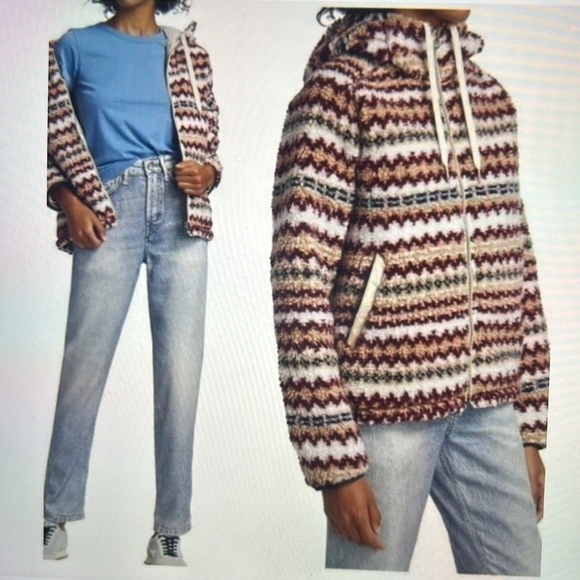 Rag & Bone Ivory Multi Fair Isle Hoodie Sherpa Zip Jacket - Picture 2 of 12